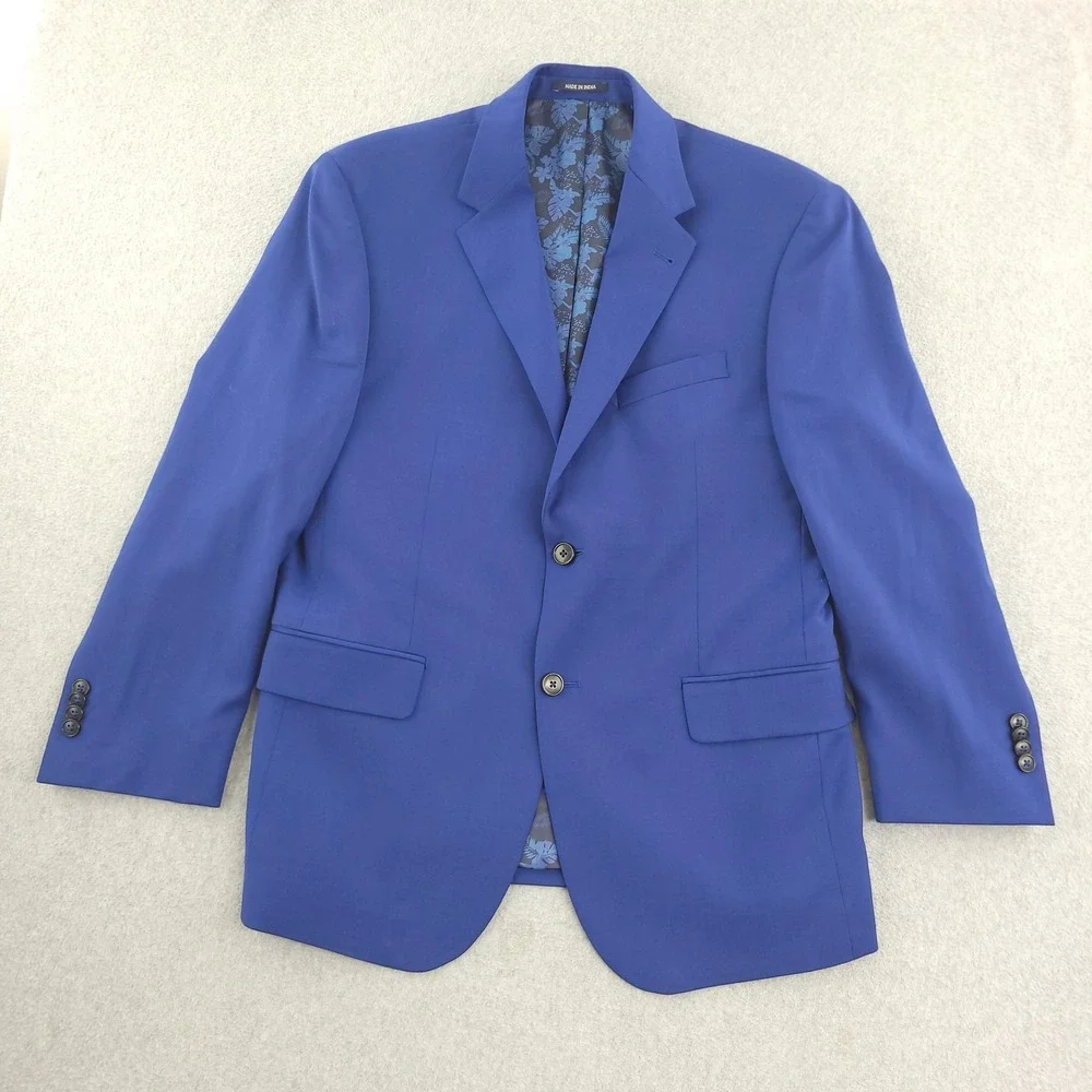 Jos A Bank Suit Jacket Mens 40S Blue Solid Wool Stretch Custom Made Blazer